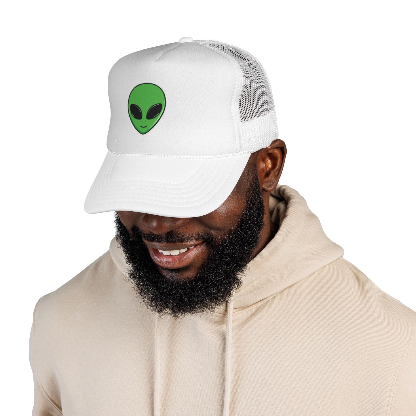 Green Alien Trucker Hat – Cute UFO Alien Face Mesh Cap