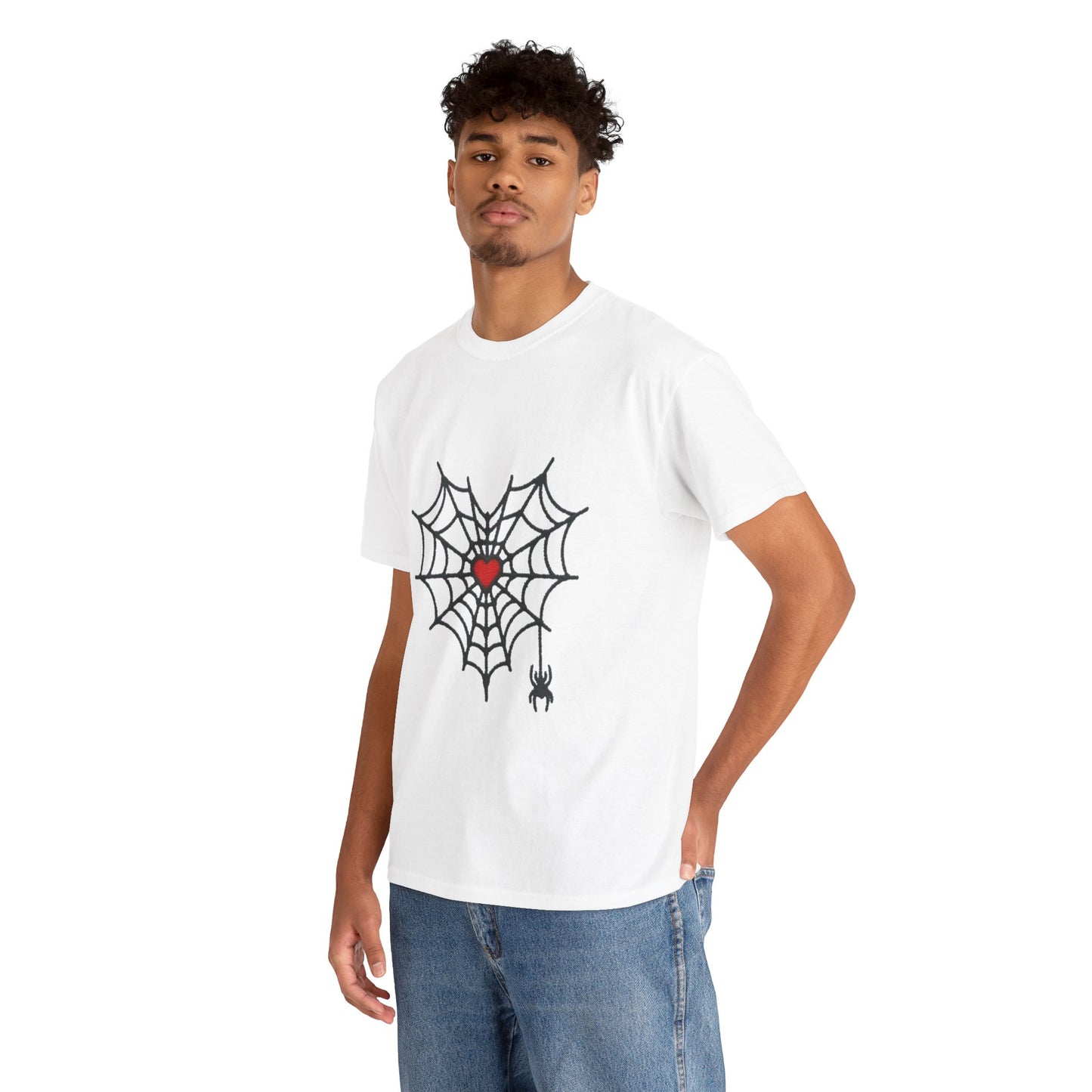 T-Shirt — Spider Web Heart Graphic Tee (Cute Halloween Love Design)