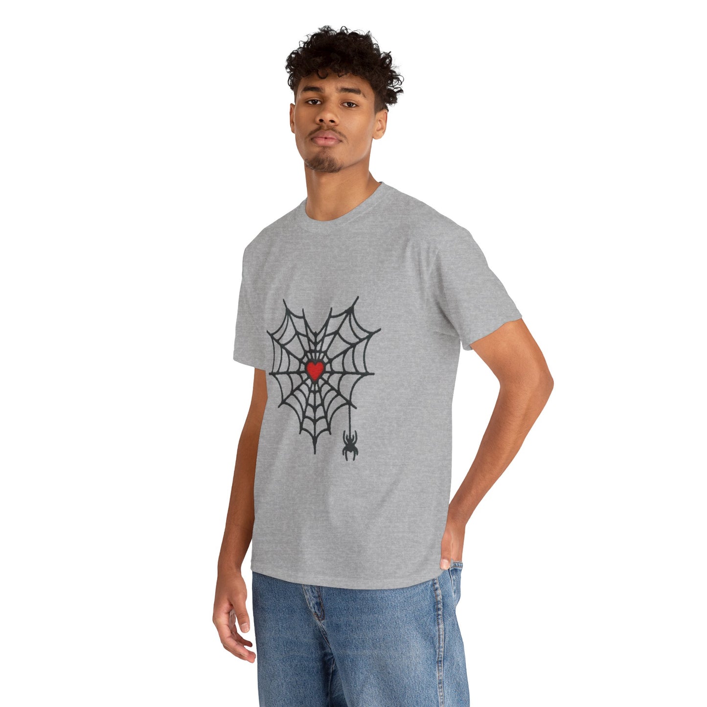 T-Shirt — Spider Web Heart Graphic Tee (Cute Halloween Love Design)