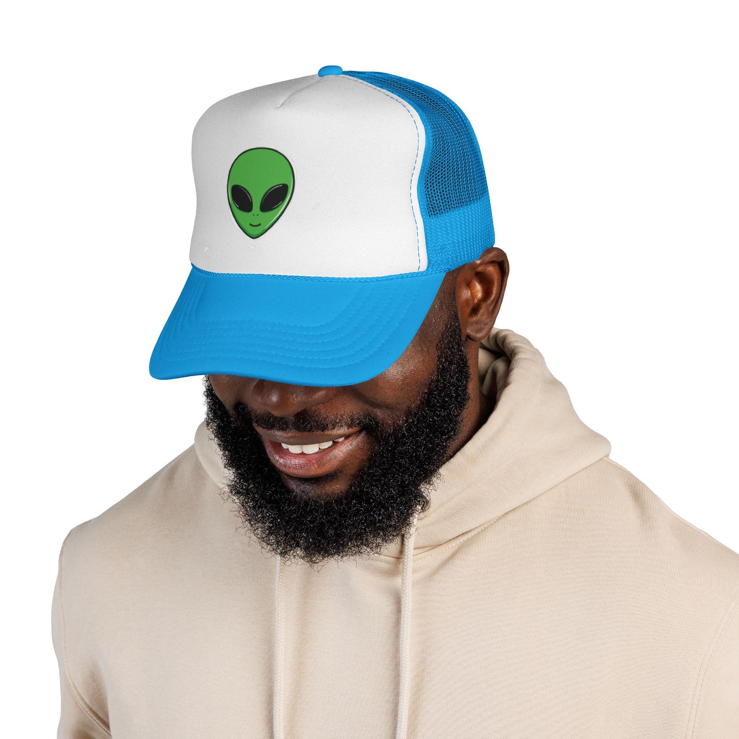 Green Alien Trucker Hat – Cute UFO Alien Face Mesh Cap