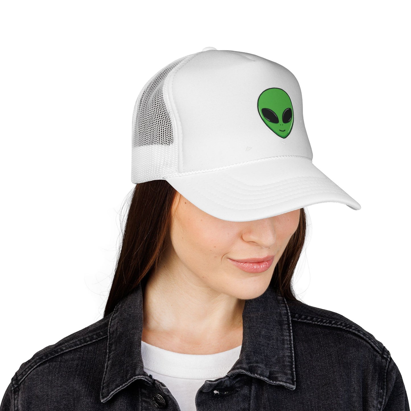 Green Alien Trucker Hat – Cute UFO Alien Face Mesh Cap