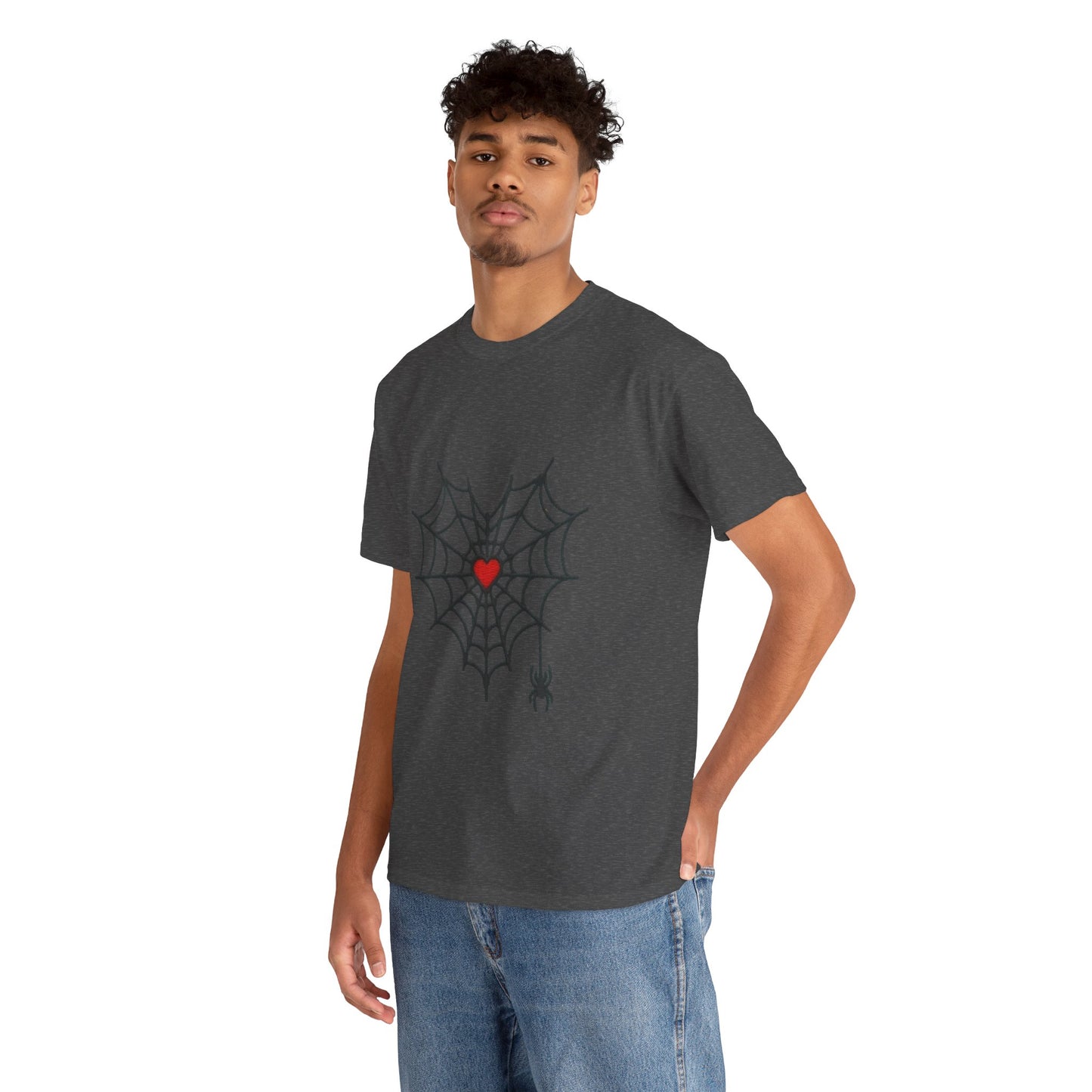 T-Shirt — Spider Web Heart Graphic Tee (Cute Halloween Love Design)