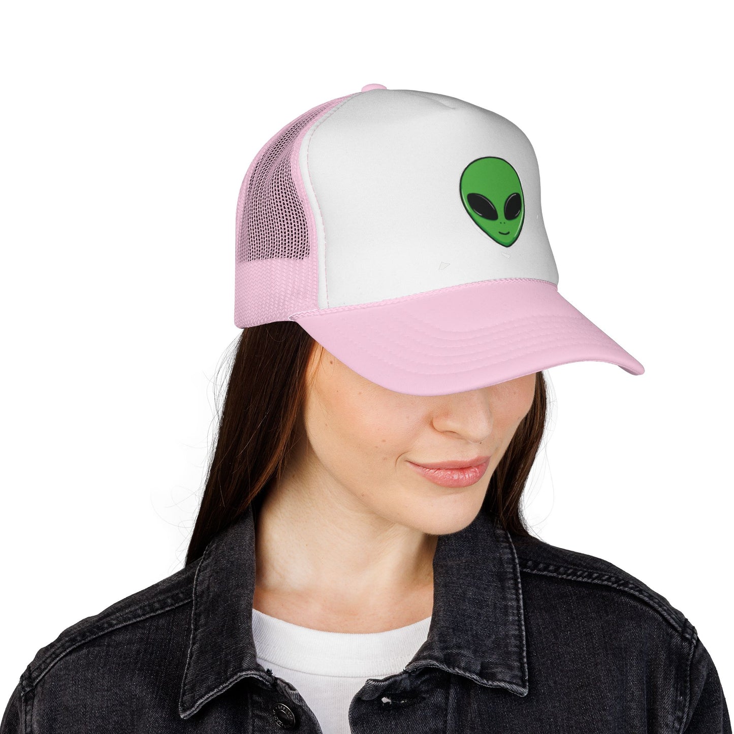 Green Alien Trucker Hat – Cute UFO Alien Face Mesh Cap