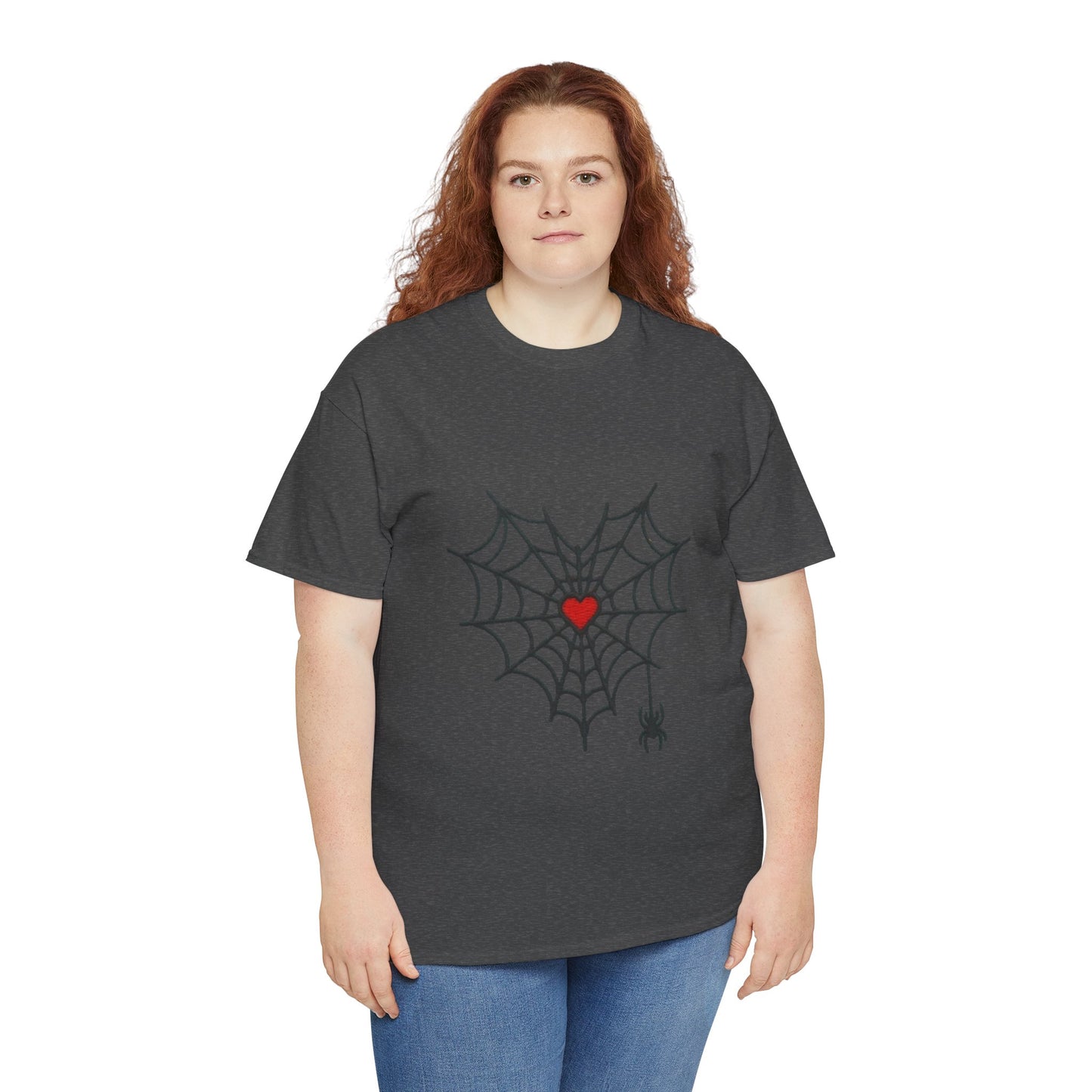 T-Shirt — Spider Web Heart Graphic Tee (Cute Halloween Love Design)