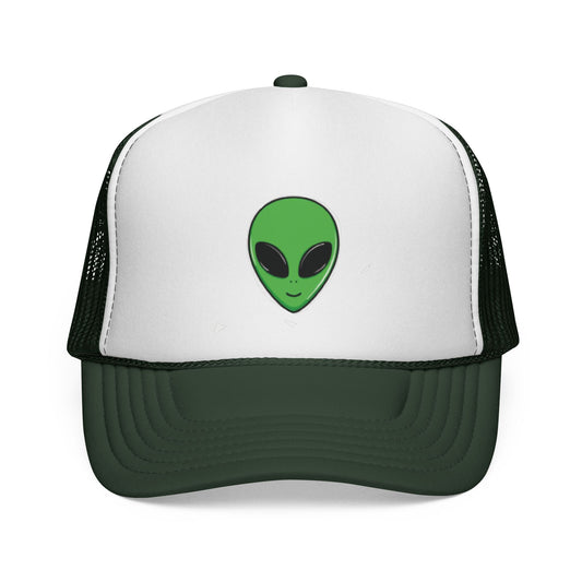 Green Alien Trucker Hat – Cute UFO Alien Face Mesh Cap