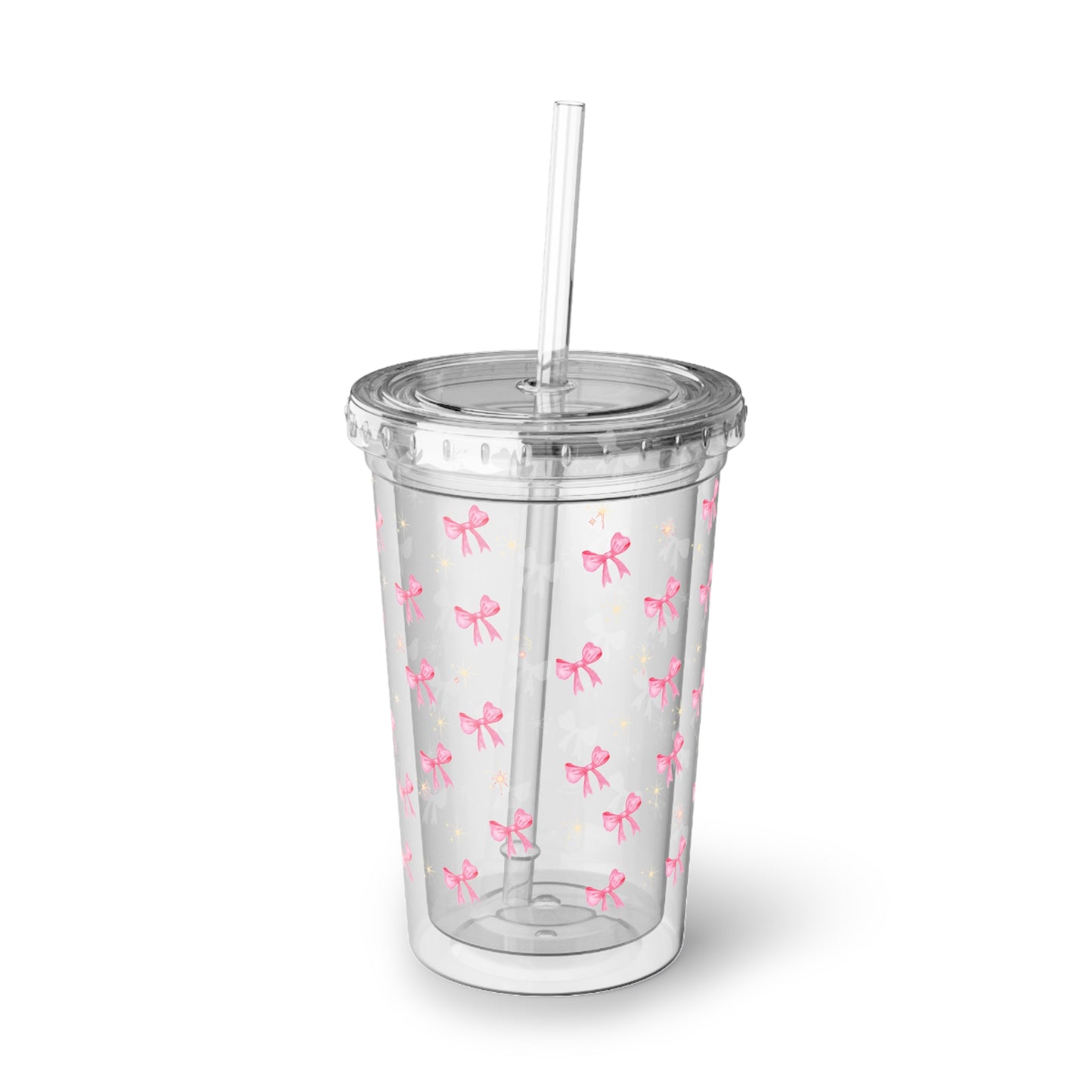 ' Pink Bow Acrylic Tumbler - Clear Reusable Cup with Straw
