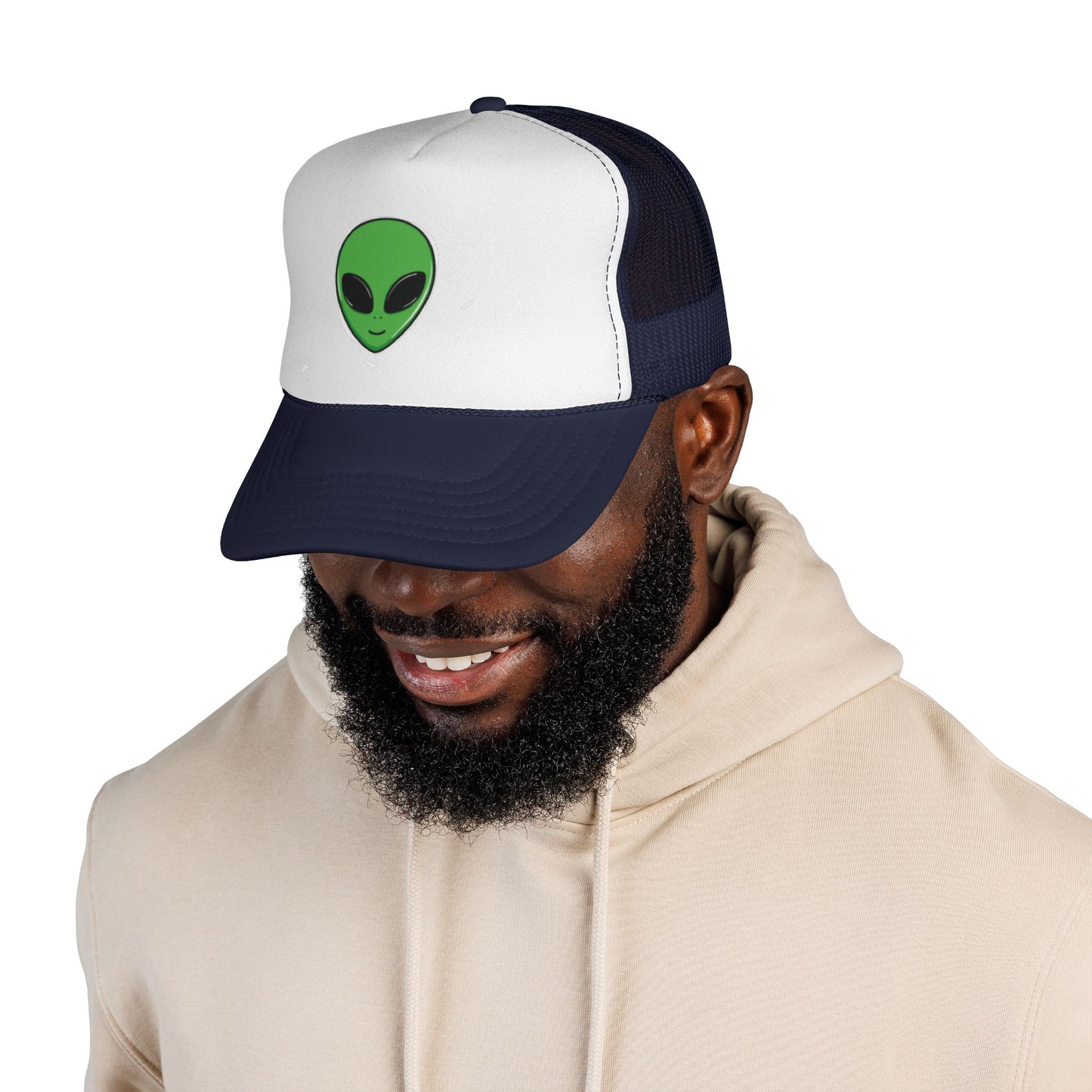 Green Alien Trucker Hat – Cute UFO Alien Face Mesh Cap