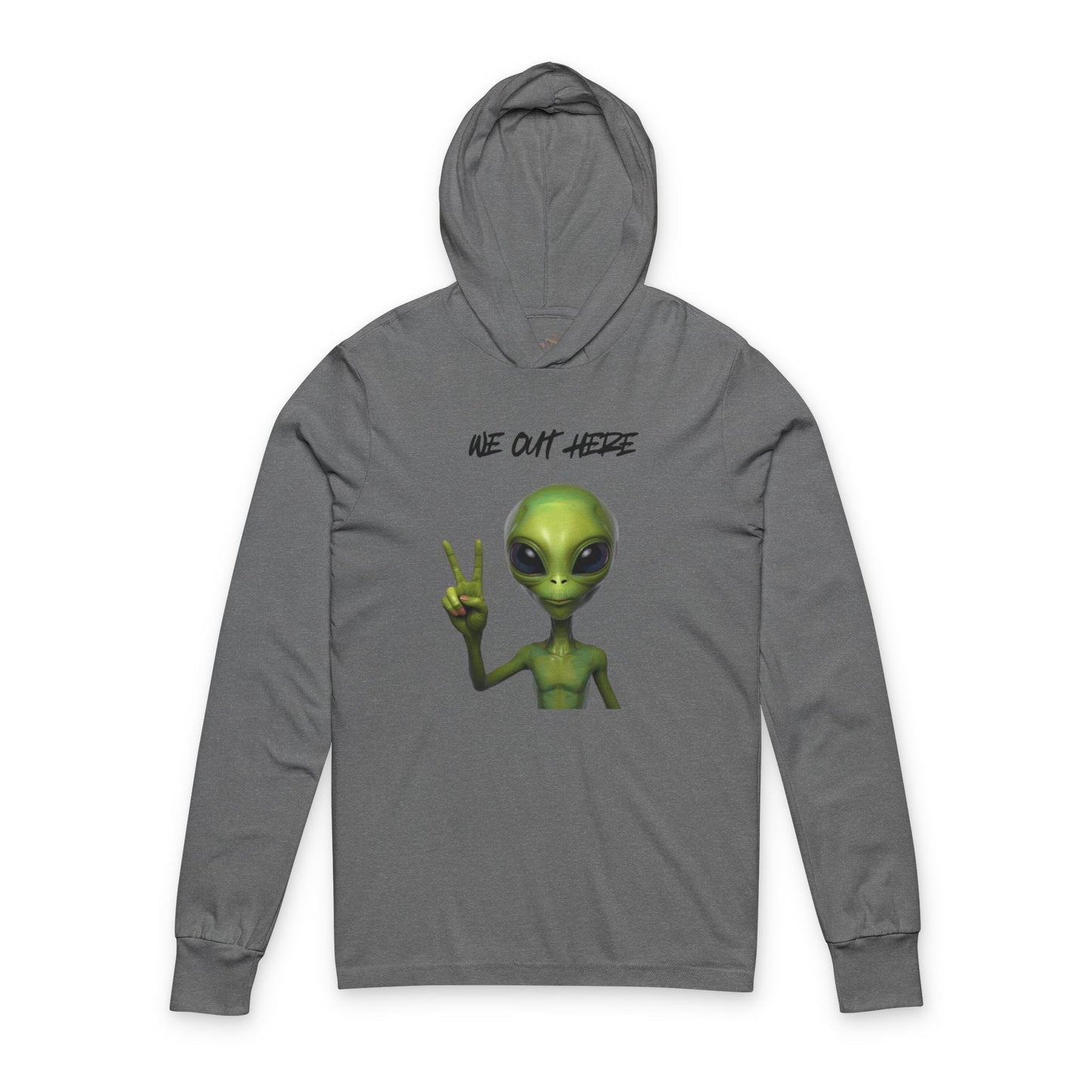 Alien Peace Sign Hooded Long Sleeve Tee — 'Bye Out Here' Graphic