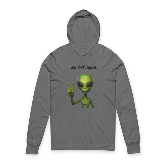Alien Peace Sign Hooded Long Sleeve Tee — 'Bye Out Here' Graphic