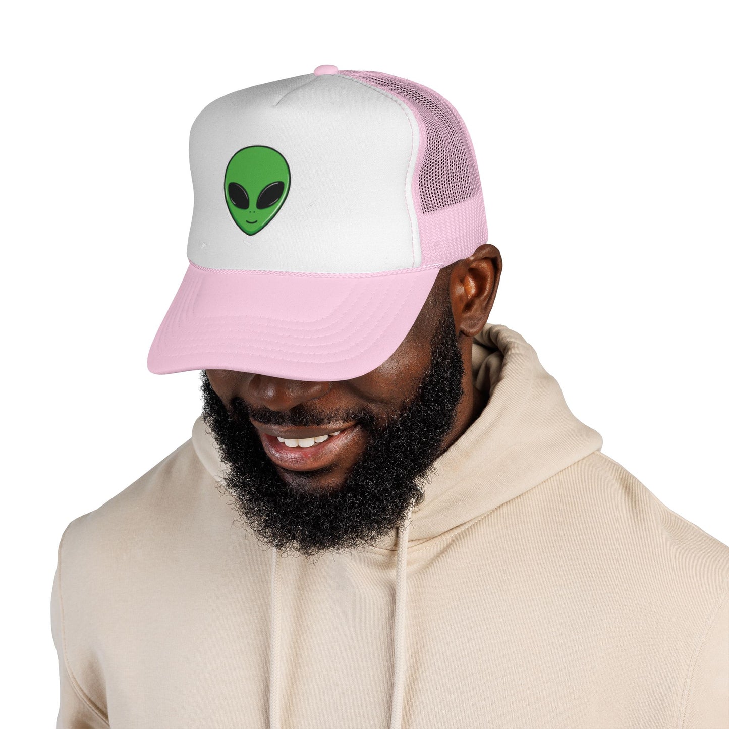 Green Alien Trucker Hat – Cute UFO Alien Face Mesh Cap