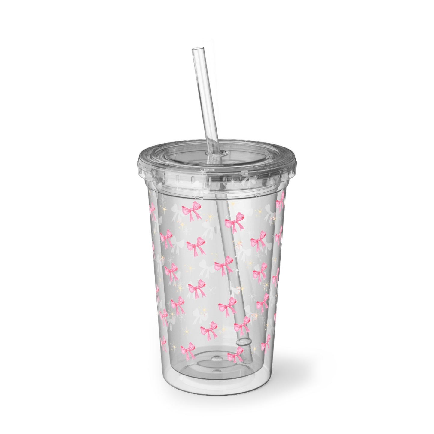 ' Pink Bow Acrylic Tumbler - Clear Reusable Cup with Straw