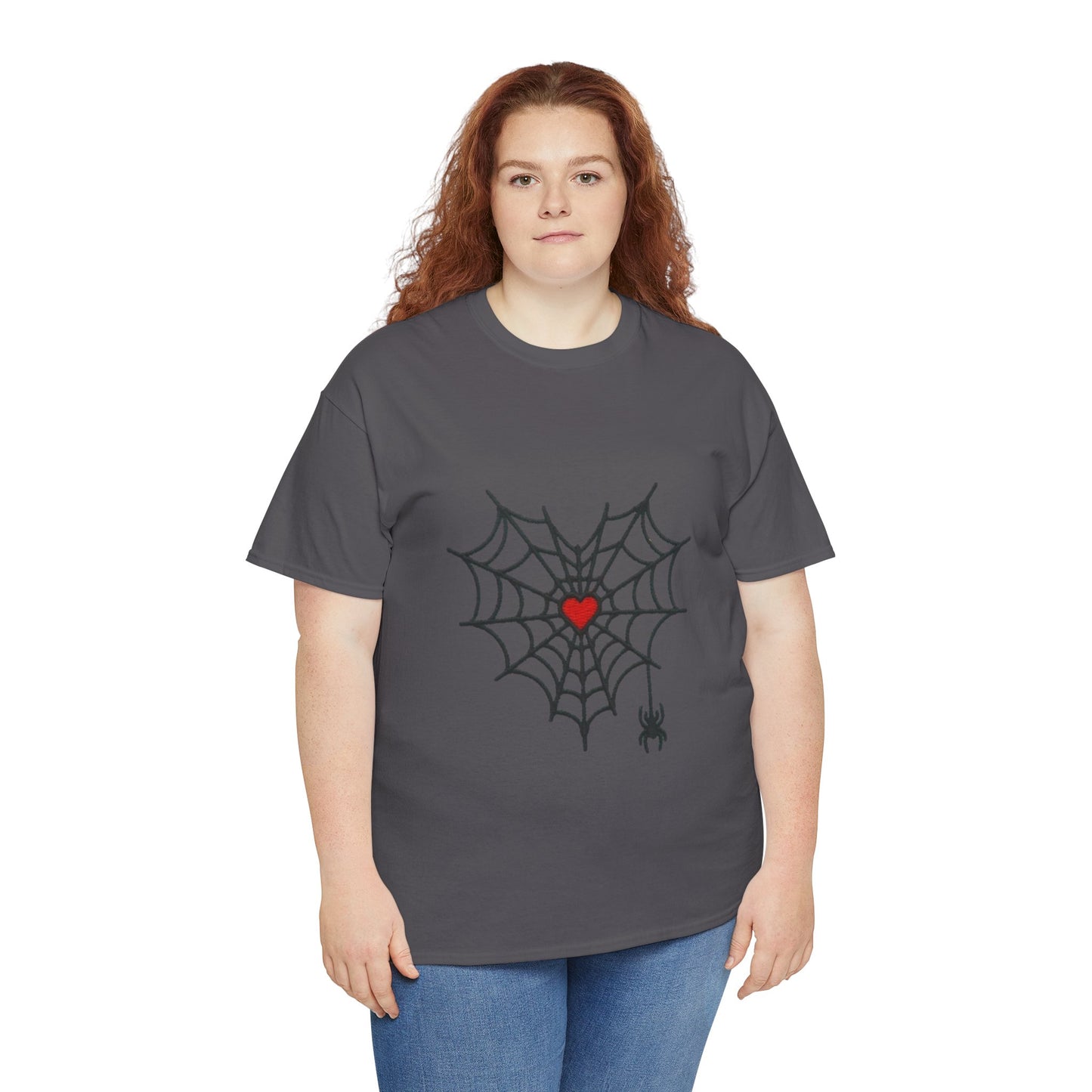T-Shirt — Spider Web Heart Graphic Tee (Cute Halloween Love Design)