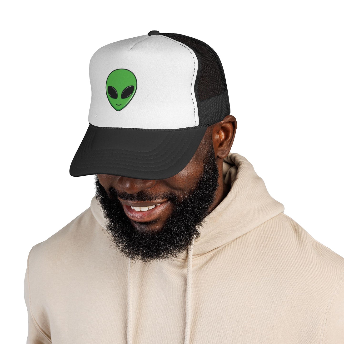 Green Alien Trucker Hat – Cute UFO Alien Face Mesh Cap
