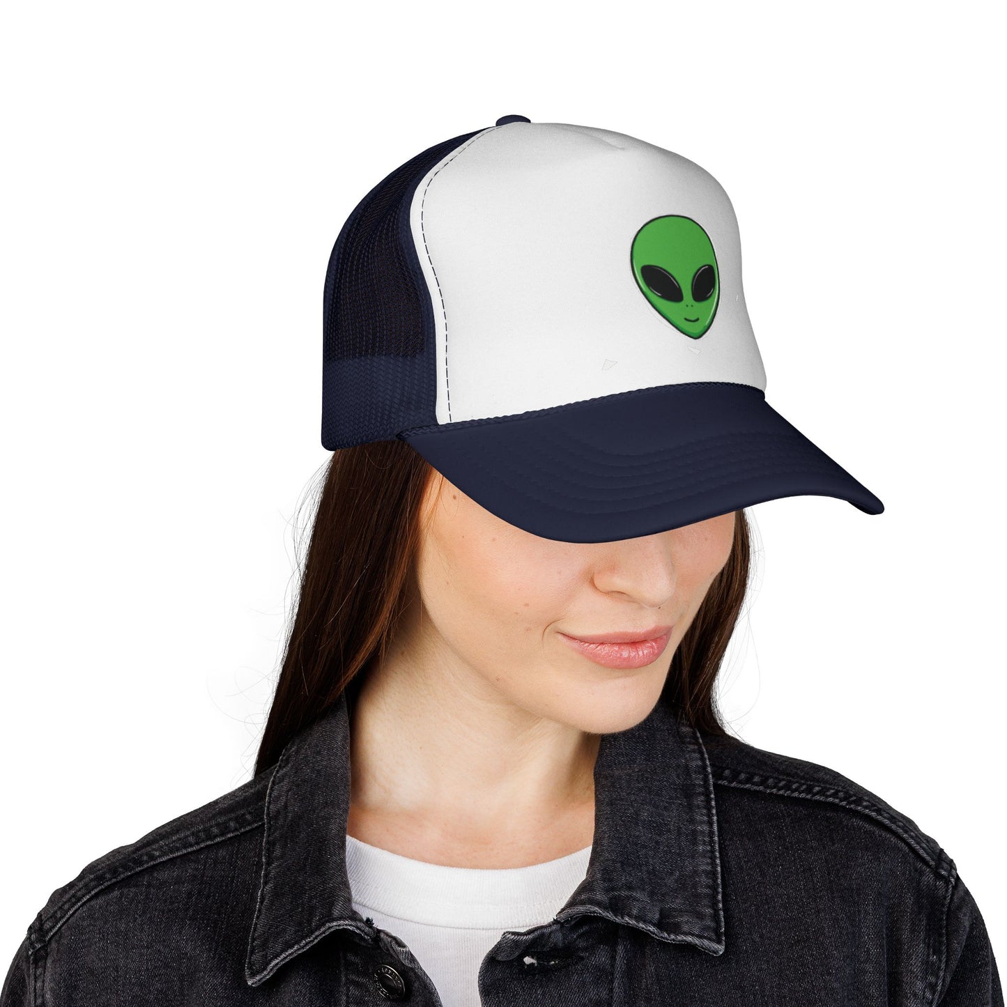 Green Alien Trucker Hat – Cute UFO Alien Face Mesh Cap