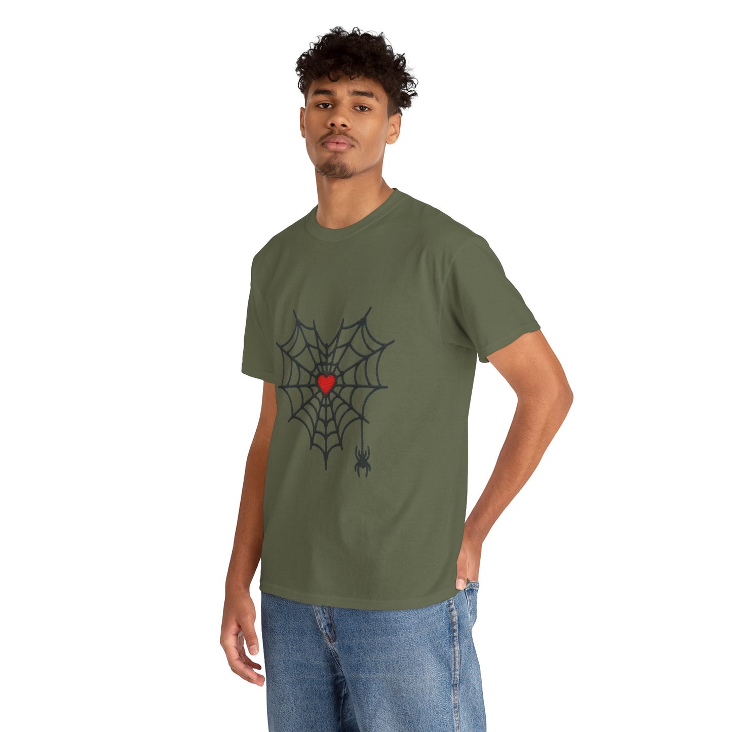 T-Shirt — Spider Web Heart Graphic Tee (Cute Halloween Love Design)
