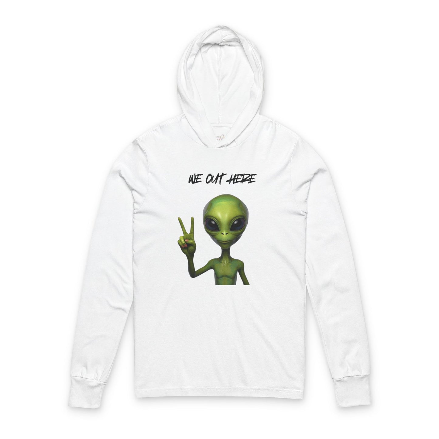 Alien Peace Sign Hooded Long Sleeve Tee — 'Bye Out Here' Graphic
