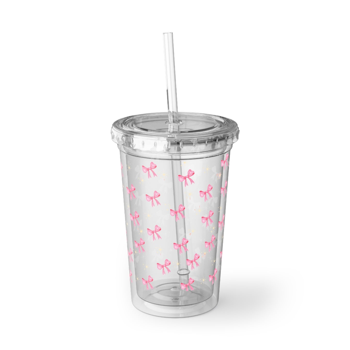 ' Pink Bow Acrylic Tumbler - Clear Reusable Cup with Straw